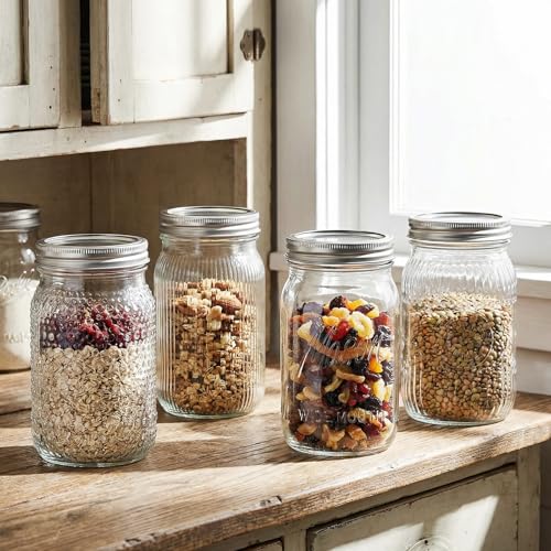 Rubtlamp Clear Mason jar 32 oz, 12 Mixed Pack Glass Jars - Wide Mouth Mason Jars with Airtight Lids for Pickling, Fermenting, Food Storage&DIY Crafts, Microwave & Dishwasher Safe - color: Mix-Clear