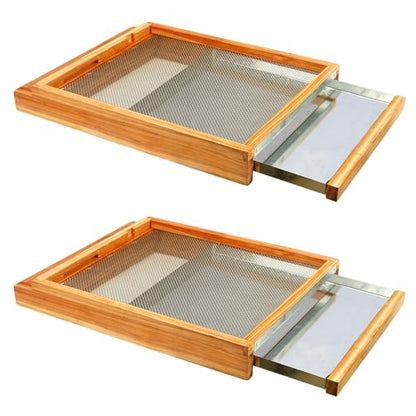 2 Pcs Bee Hive Metal Screened Bottom Board 10 Frame Dipped in 100% Beeswax with Entrance Reducer Screen Bottom Board for 10 Frame Langstroth Beehive Metal Screened Bottom Board Beekeeping Supplies - size: 2 Pack