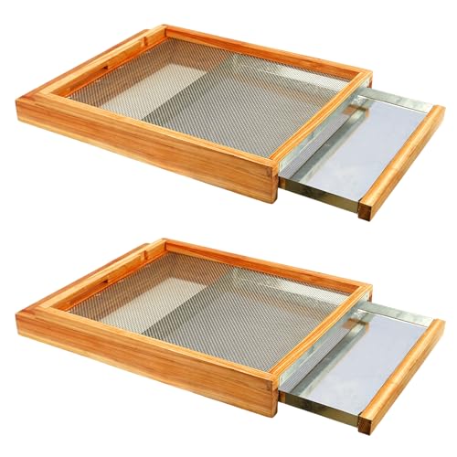 2 Pcs Bee Hive Metal Screened Bottom Board 10 Frame Dipped in 100% Beeswax with Entrance Reducer Screen Bottom Board for 10 Frame Langstroth Beehive Metal Screened Bottom Board Beekeeping Supplies - size: 2 Pack
