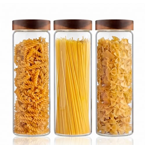 Glass Food Storage Jars, 67oz Glass Food Canister with Bamboo Lid, Kitchen Pantry Storage Jar, Glass Food Storage Containers, Ideal for Tea, Sugar, Rice, Coffee Beans, Spice, Candy, Cookie, 3 Pack - color: 67oz-3pack