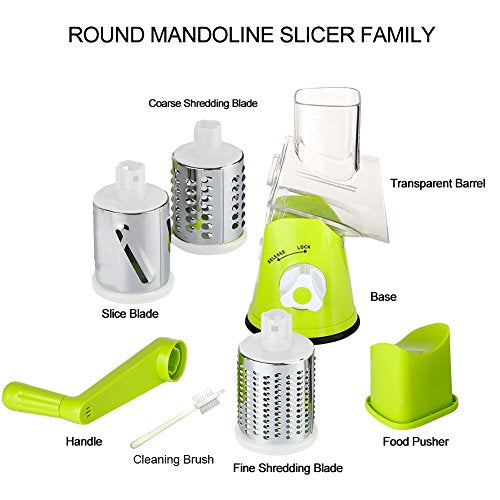 Cambom Rotary Cheese Grater Hand Crank Cheese Shredder for Fresh Cheese, Vegetable, Nuts,Non-slip Suction Base，Three Blades,Green - color: Green, size: 3 BLADES