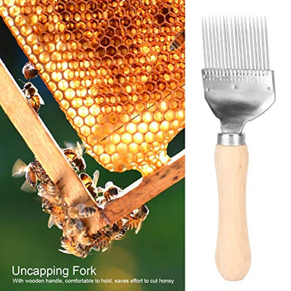 2pcs Bee Keeping Uncapping Fork, Stainless Steel Honey Comb Uncapping Fork Honeycomb Honey Scraper Wooden Handle Beekeeping Beekeeper Equipment Tool with 18 Tines for Beekeeping