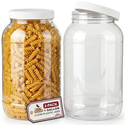 1 Gallon Large Plastic Jars with Lids (2 Pack) - Food Safe & Air Tight - Large Clear Plastic Containers with Lids - Wide Mouth Food Storage Jars - Kitchen & Pantry Organization by Billy Buckskin - size: 2 Pack