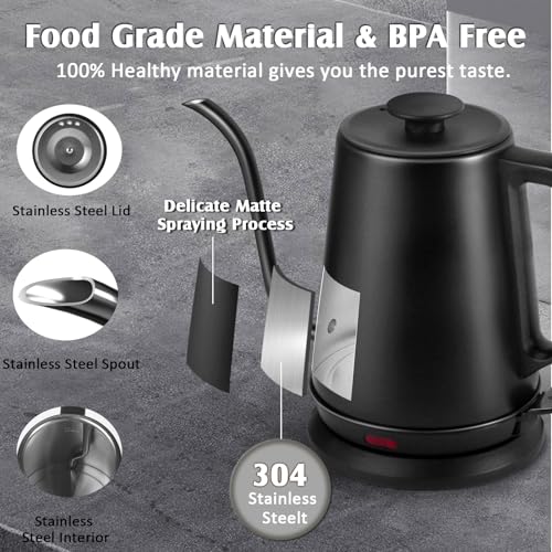 1L Electric Gooseneck Kettle, Tea Kettle for Boiling Water, Gooseneck Electric Kettle for Coffee & Tea, Fast Boiling for Pour Over, Auto Shut-Off, Boil-Dry Protection, 360° Rotational Base - color: 1.0L Black