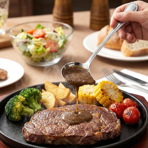2 Pcs Small Ladle with Pouring Spout Stainless Steel Gravy Spoon Sauce Drizzle Spoon for Spooning Gravies Sauces Dressings Kitchen Utensils (8 x 2.9 Inch)