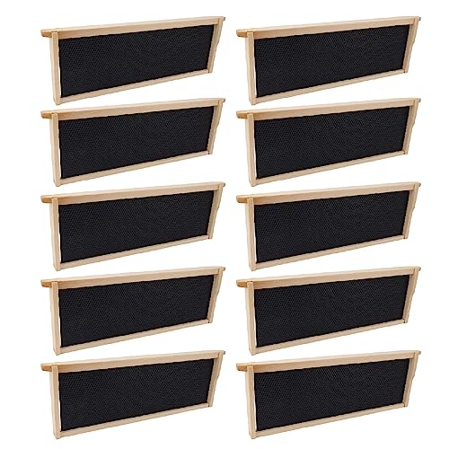 10 Set Beehive Frames with Beeswax Coated Foundation Sheets, Pine Wood Shallow Frames for Beekeeping Supplies
