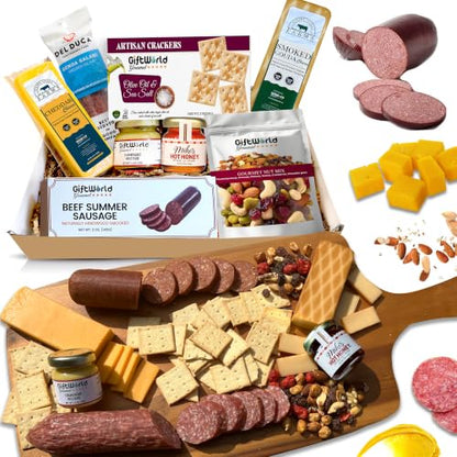 Charcuterie Meat and Cheese Gift Basket, Charcuterie Board Food Items, Food Gifts for Men, Meat Sampler For Men, Tailgating, Business, Congratulations, Care Packages, Thanksgiving and Christmas Gift (8-item Bundle) - size: Regular Ultimate without Chocola