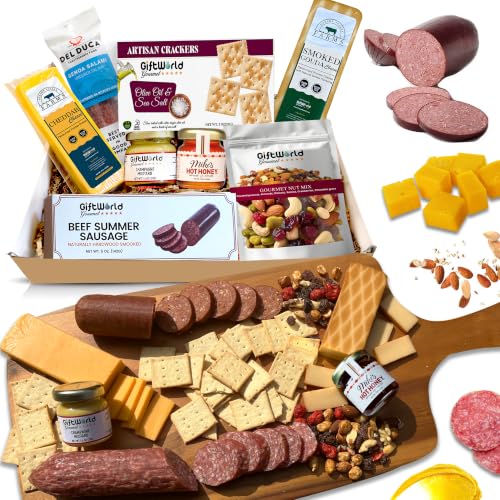 Charcuterie Meat and Cheese Gift Basket, Charcuterie Board Food Items, Food Gifts for Men, Meat Sampler For Men, Tailgating, Business, Congratulations, Care Packages, Thanksgiving and Christmas Gift (8-item Bundle) - size: Regular Ultimate without Chocola