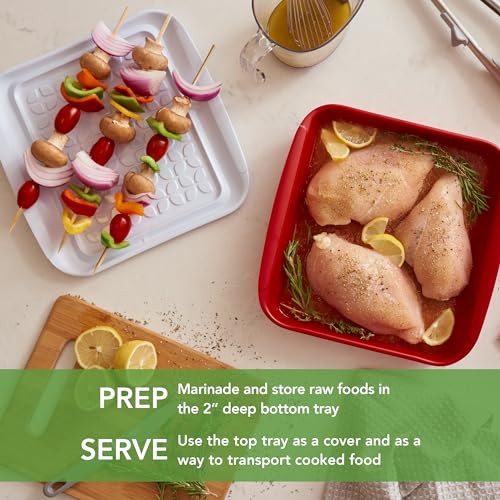 Tovolo Meat Marinating Container with Lid 2 Piece Small BBQ Prep Tub for Grilling Steak Veggies Burgers, Dishwasher Safe BBQ Marinade Container with Cover for Thawing Prepping or Serving 10.5 Inches