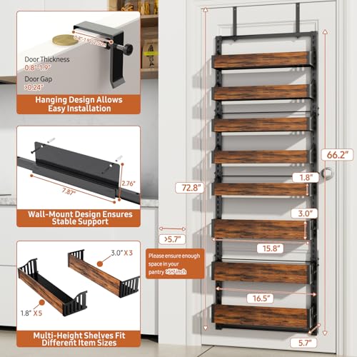 Over the Door Pantry Organizer: Storage and Pantry Organization with Hanging Basket - 8-Tier Metal Spice Rack Adjustable Shelves for Kitchen Laundry Room Bedroom & Bathroom Black - size: 8-Tier