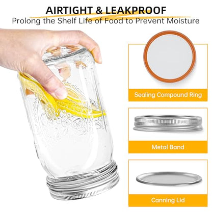 Miuyhji Wide Mouth Mason Jars 32 oz with Lids [4 Pack], Canning Jars with Metal Airtight Lids and Bands, 32 oz Glass Jars for Fermenting, Pickling, Freezing, Preserving, Meal Prep, Jar Décor - size: 32 oz-4Pcs
