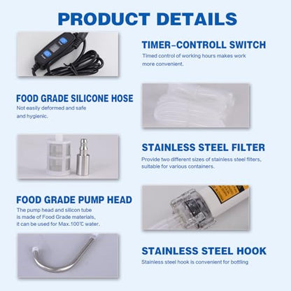 Food Grade Electric Water Transfer Pump 110V With Timer Controlled for Ice Maker,Coffee Machine,Water Dispenser,Auto Siphon Self Priming Pumps for Bottling Wine,Beer and Kombucha,2L/Min,Low Noise - color: While Shell With Timer Controlled