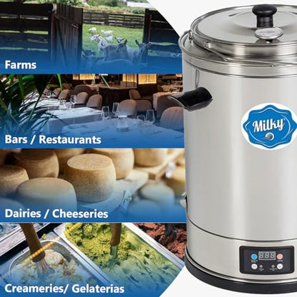 Milk Pasteurizer Milky FJ 15 (115V) | For Milk, Cheese, Yogurt and Juice | 3.7 Gal | Made of Stainless Steel | Removable Container | Time and Temperature Control | Made in the EU | 2-year Warranty