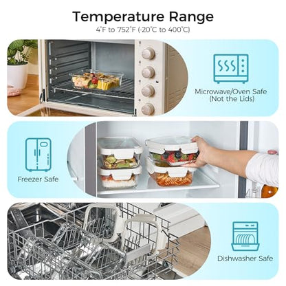Vtopmart 5 Pack 35oz Glass Food Containers with Glass-Lids & Air Vent, Meal Prep Food Container Sets, Reusable Lunch box for leftovers, Save for Microwave, Oven, Freezer, and Dishwasher, BPA Free
