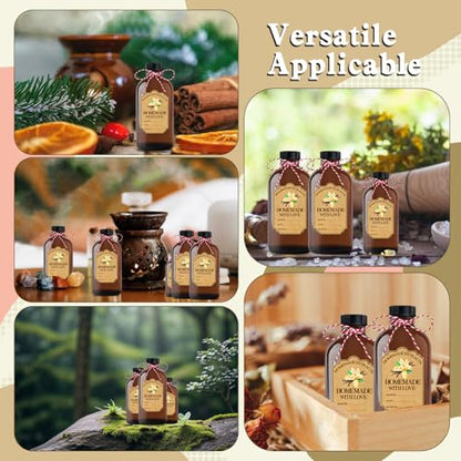 8Pcs 4 oz Amber Glass Bottle Brown Round Bottles with Caps, for Vanilla Extract Homemade, with Stickers and Funnel, for Syrup Gift Glass Food Storage Canister Set, Sauce Beans, Essential Oil - color: 8 Pcs 4 Ounce