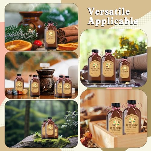 4Pcs 16 oz Amber Glass Bottle Brown Round Bottles with Caps, for Vanilla Extract Homemade, for Syrup Gift Glass Food Storage Canister Set, Sauce Beans, Essential Oil - color: 16 Ounce