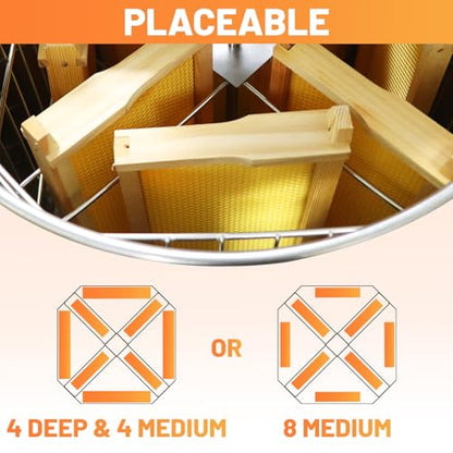 Electric Honey Extractor with Adjustable Honeycomb Drum Spinner, 4/8 Beehive Frame Stainless Steel Beekeeping Separator Supplier, Centrifuge Equipment for Apiary, Farm, Business - style: 4 Frames-E