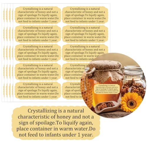 200 Pcs Honey Warning Labels 1×2.65 inch Pure Honey Crystallization Stickers for Jars,Bottles