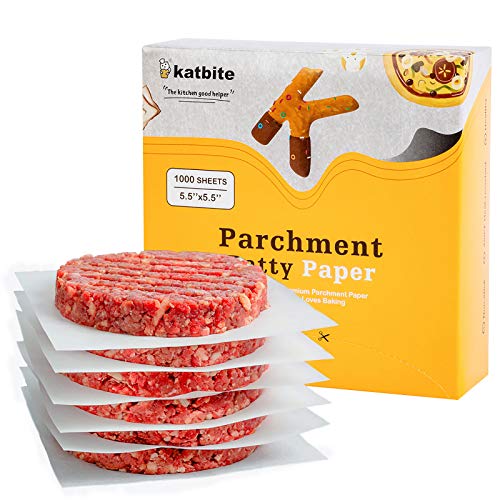 Katbite Hamburger Patty Paper 1000Pcs, 5.5"x5.5" Non Stick Parchment Paper Squares Sheets for Patty Seperate, Burger Press, Ground Beef, Freezing or Candy Wrappers, Use for Oven, Microwave or Freezer - size: 5.5"x5.5"-1000