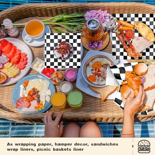 Colarr Waxed Paper Sheets Bulk 15 x 15 Inch Large Sandwich Wrapping Papers Checkered Deli Food Basket Liners for Burgers Bread Restaurant Barbecue Picnic (Black,2000 Pcs) - color: Black