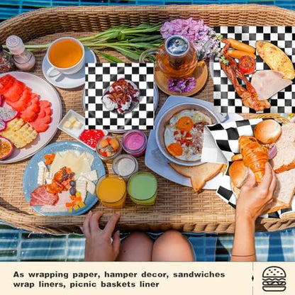 Colarr Waxed Paper Sheets Bulk 15 x 15 Inch Large Sandwich Wrapping Papers Checkered Deli Food Basket Liners for Burgers Bread Restaurant Barbecue Picnic (Black,2000 Pcs) - color: Black