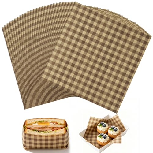 100 Pcs Waxed Deli Paper Sheets 7 × 7 Inch Greaseproof Food Basket Liners for Sandwiches, Burgers Wrapping, Multi-Color Checkered Paper for Kitchen, Food Truck, Party (7“×7”) - size: 7“×7”
