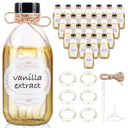 8 OZ Glass Bottles with Lids, 24 Pack Leakproof Glass Bottles for Vanilla extract Homemade, Food Storage, Juice, Essential Oils, Hot Sauce, Syrup, Beans, Boston Round Clear lab dispensing bottles - color: Clear