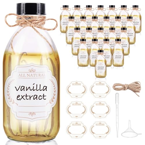 8 OZ Glass Bottles with Lids, 24 Pack Leakproof Glass Bottles for Vanilla extract Homemade, Food Storage, Juice, Essential Oils, Hot Sauce, Syrup, Beans, Boston Round Clear lab dispensing bottles - color: Clear