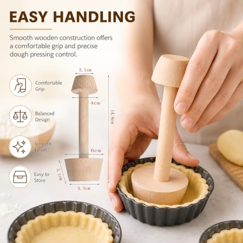 Wooden Tart Tamper, Double Side Pie Pastry Dough Tamper, Egg Tart Pan Mold DIY Cake Pastry Baking Tool for Mini Egg Tart, Cheesecakes, Pasta and Dessert Baking
