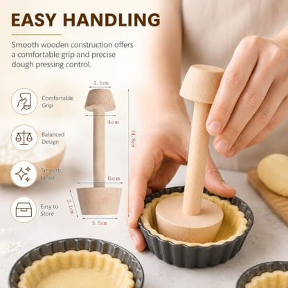 Wooden Tart Tamper, Double Side Pie Pastry Dough Tamper, Egg Tart Pan Mold DIY Cake Pastry Baking Tool for Mini Egg Tart, Cheesecakes, Pasta and Dessert Baking