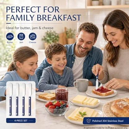 4PCS Stainless Steel Butter Knives Set: 6.3 Inch Cheese Spreader 304 Stainless Steel with Ergonomic Handle for Cheese, Butter & Jam (blue) - color: blue