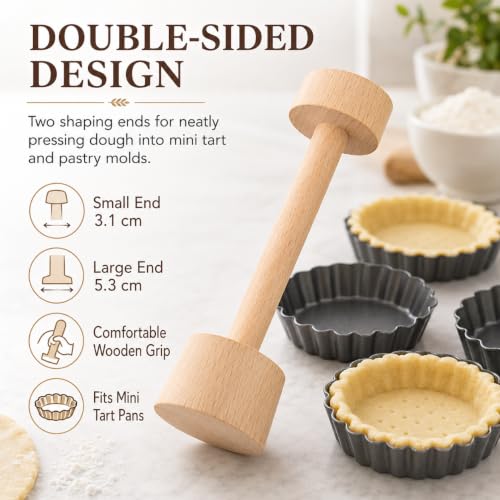 Wooden Tart Tamper, Double Side Pie Pastry Dough Tamper, Egg Tart Pan Mold DIY Cake Pastry Baking Tool for Mini Egg Tart, Cheesecakes, Pasta and Dessert Baking