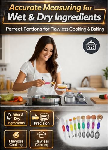 Magnetic Measuring Cups and Spoons Set304 Stainless Steel Dual Scale Set of 15, Strong N52 Magnetic Nesting Design with Leveler, for Dry&Liquid Ingredients, Dishwasher Safe(Colorful) - color: 7PCS Magnetic Measuring Cups & 8PCS Spoons Set Colorful