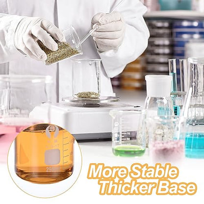 PATIKIL 250ml Low Form Glass Beaker, 6 Pack 3.3 Borosilicate Glass Graduated Printed Scale Measuring Cups with Spout for Kitchen Lab Liquids - size: 250ml