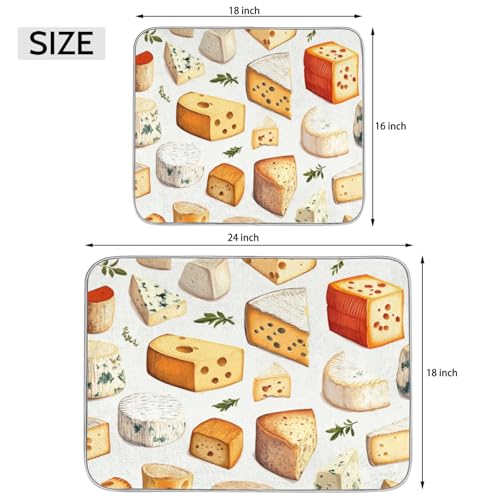 Cheese Print Dish Drying Mat for Kitchen Counter Cheeses Slices Absorbent Drainer Mats Microfiber Dish Dry Pad Washable Coffee Bar Decor 16x18 Inch - size: 16" x 18"