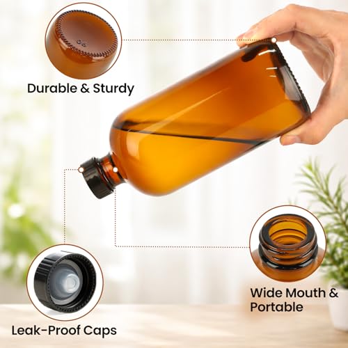 TBWIND 15 Pack 16oz Amber Glass Boston Round Bottles with Airtight Caps | Designed for Homemade Vanilla Extract, Kombucha, Syrups, Herbal Liquids & Tinctures with Droppers, Labels & Funnels - size: 16oz