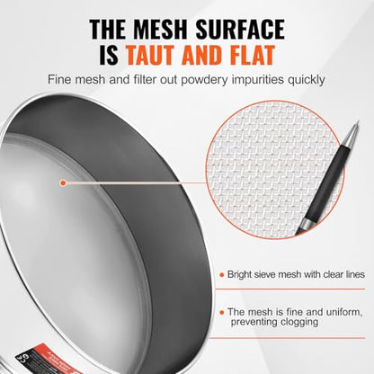 VEVOR Fine Mesh Flour Sieve, 150 Mesh Sifter, 304 Stainless Steel Food-Grade, 12.6" Strainer for Baking, 5 Sizes Mesh Hole for Mungbean, Rice, Pearl Powder - style: 150 Mesh