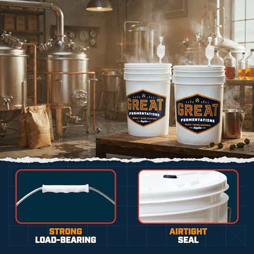 2 Pack 6.5 Gallon Fermenting Buckets with Lids and Handles - BPA-Free Food Grade Fermentation Bucket with Airlocks - Reusable Brewing Containers for Home Brewing Enthusiasts - size: 2-Pack Bucket Kit (2 Lids + 2 Airlocks)