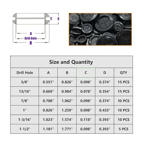 65Pcs Round Rubber Grommets kit 6 Sizes Double Sided Rubber Grommets for Wiring Automotive Rubber Firewall Hole Plug Cable Wire Protection with Retractable Knife(1-1/2" 1-3/16" 1" 7/8" 13/16" 5/8")