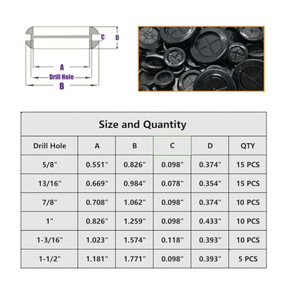 65Pcs Round Rubber Grommets kit 6 Sizes Double Sided Rubber Grommets for Wiring Automotive Rubber Firewall Hole Plug Cable Wire Protection with Retractable Knife(1-1/2" 1-3/16" 1" 7/8" 13/16" 5/8")