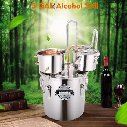 DEWOSEN Alcohol Still 5 Gallon 3 Pots Shine Still Distillery Kit for Alcohol Stainless Copper Tube Complete with Thumper Keg Water Pump Metal Thermometer Airlock Brew Bag Proof Alcoholmeter Test Kit - size: 5GAL/3Pots/Brew Bag & Alcoholmeter Test Kit