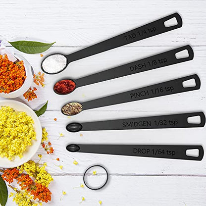 Wildone 21 Piece Black Measuring Cups & Spoons, Includes 7 Stainless Steel Measuring Cups, 8 Double Sided Measuring Spoons, 1 Leveler & 5 Mini Spoons - color: Black