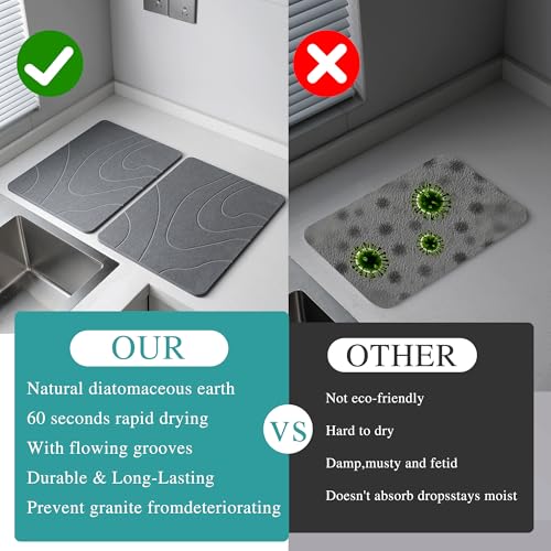 2 Pack Stone Drying Mat for Kitchen Counter, (Gray, 16''x12'') | Quick Dish Drying Stone Mat Kitchen,Stone Dish Drying Mat,Quick-Dry Absorbent Bath & Countertop Stone Dishes Mats - color: Gray