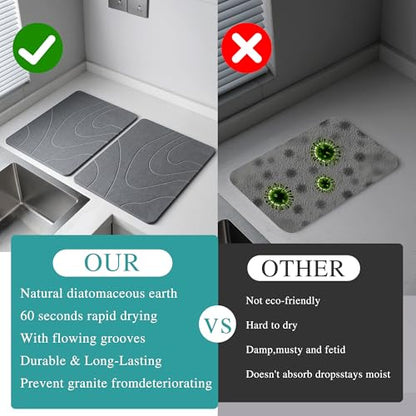 2 Pack Stone Drying Mat for Kitchen Counter, (Gray, 16''x12'') | Quick Dish Drying Stone Mat Kitchen,Stone Dish Drying Mat,Quick-Dry Absorbent Bath & Countertop Stone Dishes Mats - color: Gray