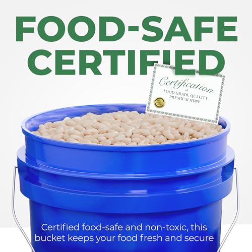 5-Gallon Blue Bucket Pail Container with Lid | Metal Handles with Plastic Grip | Multi-Use | Easy Stack and Store | Heavy-Duty, Approx 90 MIL, Extra Durable | Food Grade | BPA Free - 1 Pack - color: Blue, size: 1 Pack