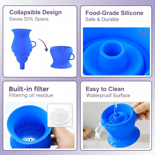 Li&Zhao Kitchen Funnels - 2 PCS Funnels for Kitchen Use Filling Bottles Foldable Silicone Collapsible Funnel Set Oil Funnel Bottle Liquid Transfer Kitchen Gadgets Accessories (Blue)