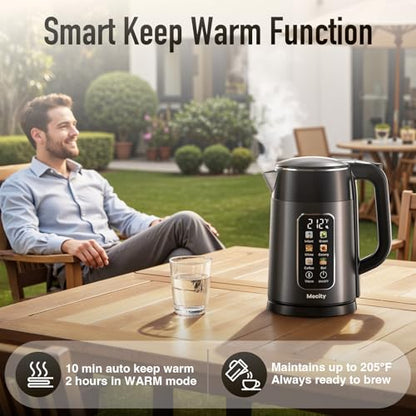 Mecity Electric Kettle 1.7L Touch Screen Temperature Control Water Boiler, No Plastic Contact with Water. 6 Preset Temperature Programs, 2 Hours Keep Warm, Auto Shut Off, Dark Grey - color: Grey & Black