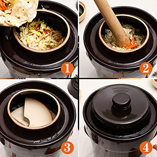 Fermentation Crock Jar 10 Liter/2.6 Gallon - Stoneware Pot for Fermenting, Pickling Kimchi, Pickles, Vegetables, Kombucha - Glazed Fermenter with Stone Weights, Lid