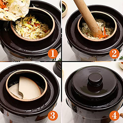 Fermentation Crock Jar 10 Liter/2.6 Gallon - Stoneware Pot for Fermenting, Pickling Kimchi, Pickles, Vegetables, Kombucha - Glazed Fermenter with Stone Weights, Lid
