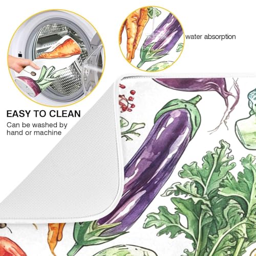 Scribble Vegetable Pattern Dish Drying Mat, Absorbent Heat Resistant, 16 x 18 inch Dish Drainer for Kitchen Countertop, Dining Table
